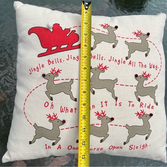 Ashland Decorative Throw Pillow Santa Sleigh Reindeer 3D Nose Jingle Bells - Picture 8 of 9